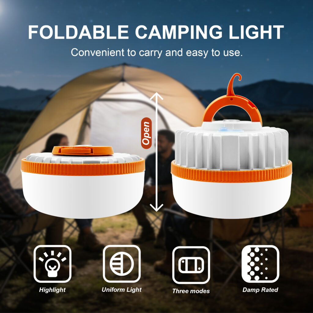 Collapsible Folding LED Camping Lantern with Hook, USB Charging and 3 Light Modes